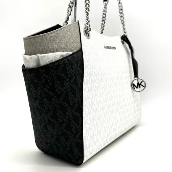 Michael Kors Large Jet Set Travel Chain Shoulder Bag Optic White Multi - Picture 4 of 11
